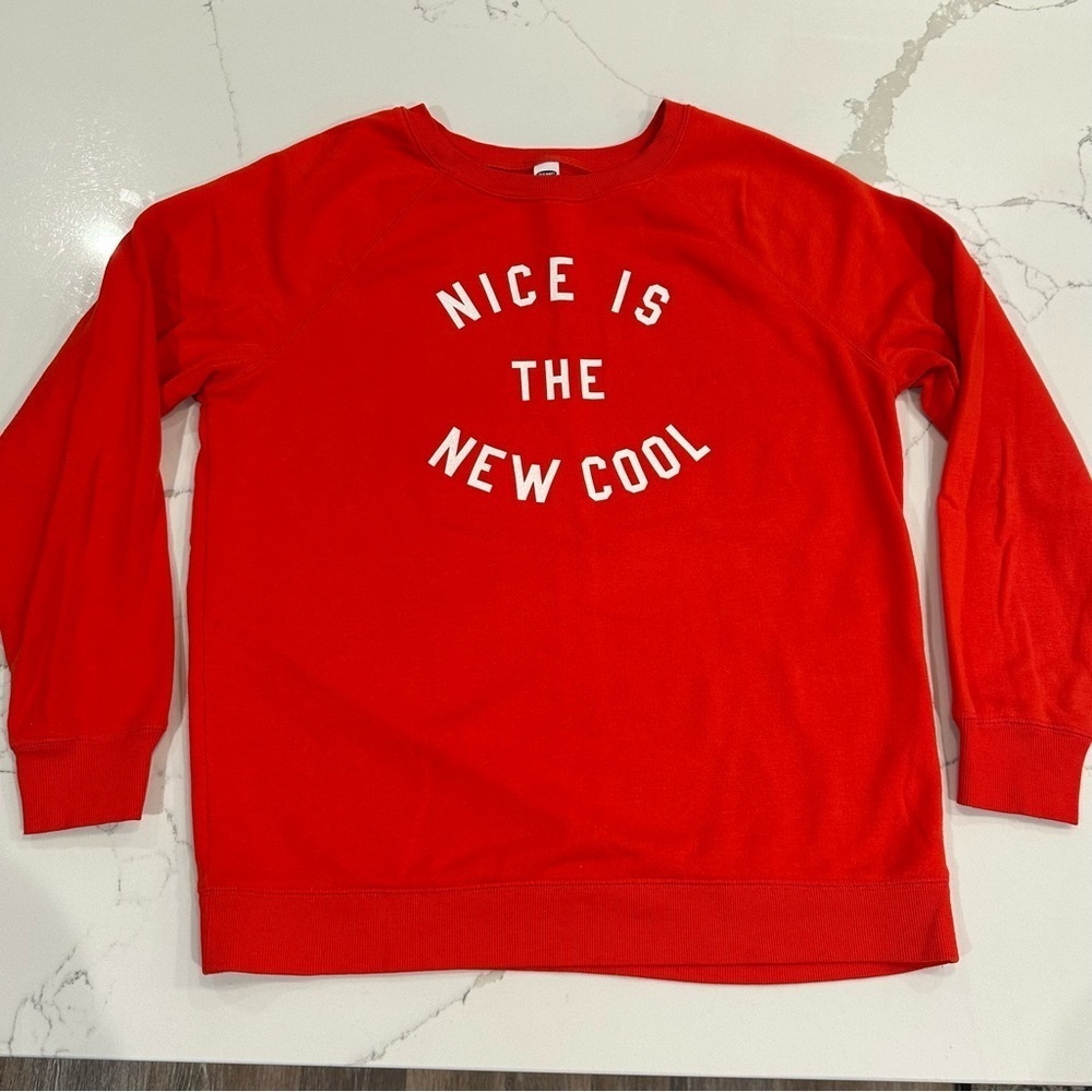 Old Navy Orange Nice Is The New Cool Sweatshirt Casual Graphic Cozy Colorful M